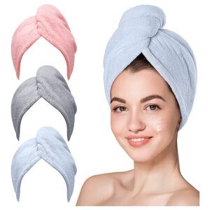 Soft Microfiber Hair Towel Wrap - Pink, Gray, Blue